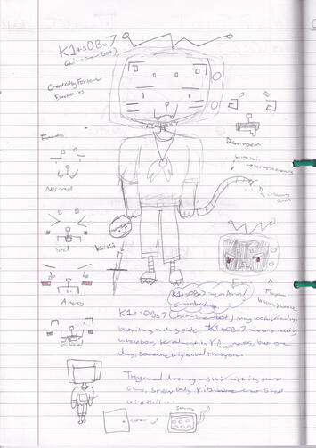 KITSO'S VERY FIRST REF SHEET... he was made for the purpose of being a killer robot + a lot of his current traits still mirror that
