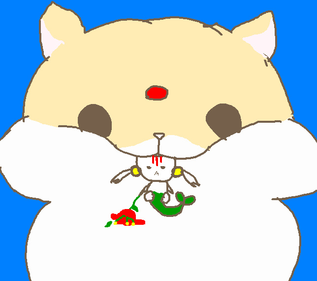 tonkuri productions pfp. espeon hamster eating a floette, based off my ancient username, donteatmyfloette