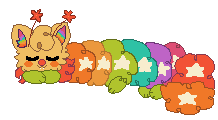 an animation of callie sprinklez sleeping soundly; her antenna is twitching as she sleeps